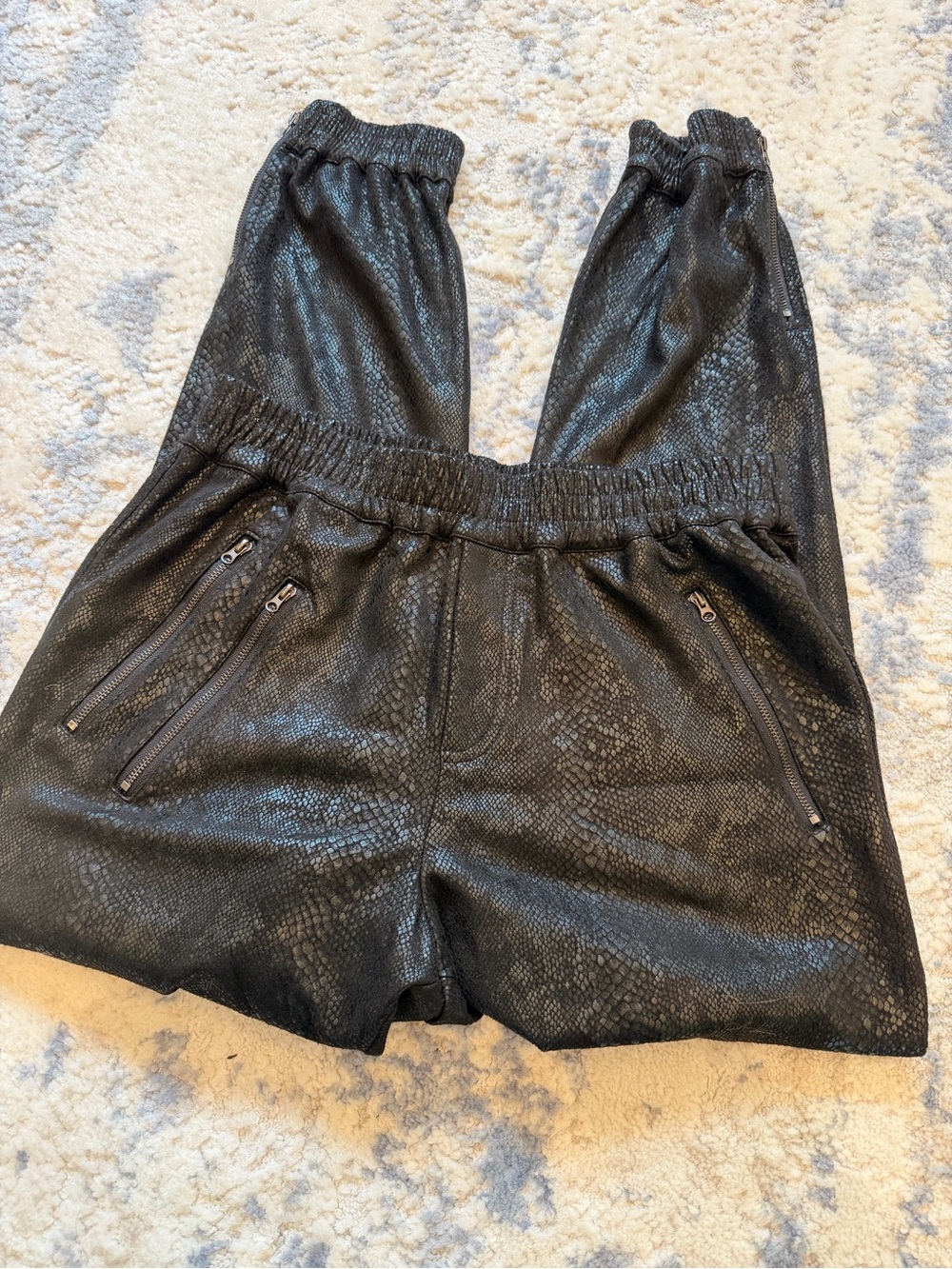 Fate Black Faux Snakeskin Leather Joggers
